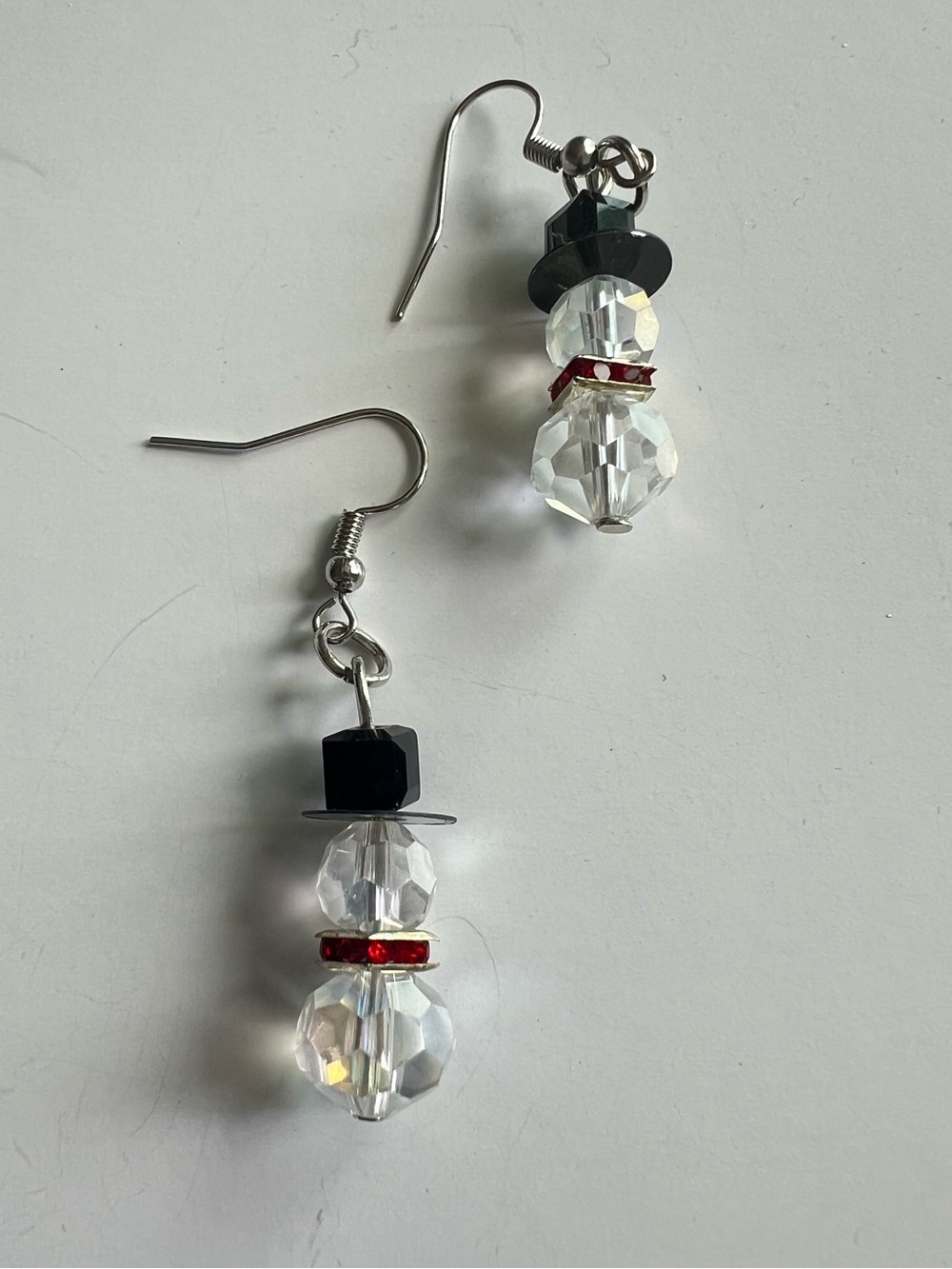 Festive Candy Cane & Snowman Dangle Earrings | Christmas Red and crystal - Picture 2 of 4